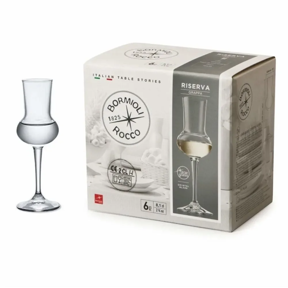 Bormioli Rocco Set of 6 Riserva Grappa Glasses - 2.75 oz.